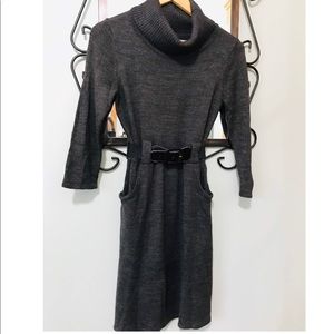 Sweater dress with belt.
